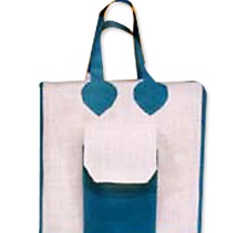 Jute Carry Bags With Blue Pockets.
